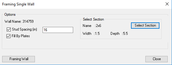 Wall framing data form
